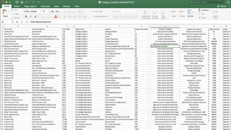 A customer spreadsheet used for artifact analysis