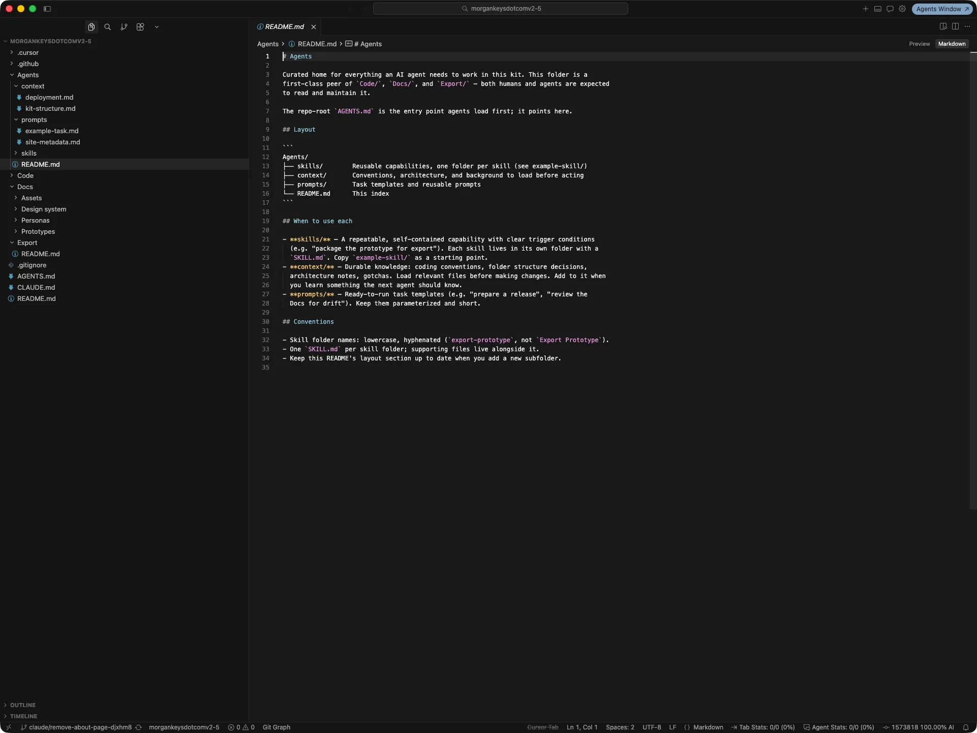 Editor showing the AI prototyping kit repository